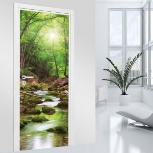Lumaléa - Stickers pour porte - Rivière Forêt - 73 x 205 cm - Adhésif mat