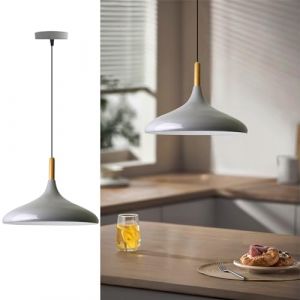 Bamyum - Lampe Suspendue Simple Avec Tête de Lit en Bois Gris – Lustre Vintage E27 Ø35 cm pour Salon, Chambre ou Salle à Manger