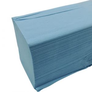 Essuie-mains papier pliage en W - bleu - ouate de cellulose - 2 épaisseurs - 22x35cm - carton de 3750 feuilles