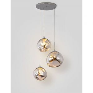 Barcelona led Suspension en verre triple 'kadnis' - 3 x E27 - Chromé