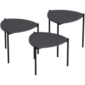 Cotecosy Ensemble de 3 tables basses gigognes tr&eacute;pied Myrtle M&eacute;tal Noir et Bois Anthracite