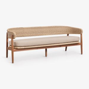 Canap&eacute; De Jardin 3 Places En Bois D'acacia Et Rotin Synth&eacute;tique Ribeira Brun Acacia