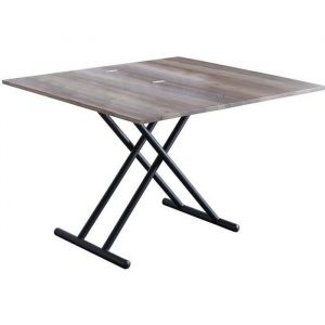 Pegane Table basse relevable rectangulaire extensible coloris noyer - pieds noir -Longueur 100 x largeur 50-100 cm