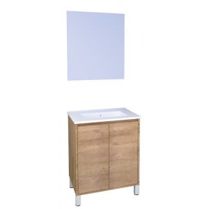 Meuble Salle de Bain BELIS - A poser - Miroir Suspendu - 60cm - Finition Bois