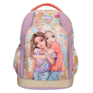 Depesche 13285 TOPModel Girl Power - Sac à Dos Scolaire en Beige et Violet, avec Motif de modèle et Lots colorés, Sac d'école avec Bretelles réglables