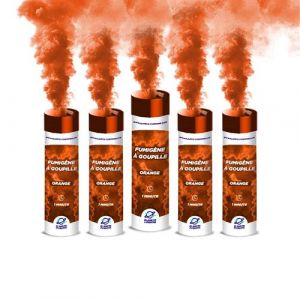 PLANETE FUMIGENE Lot de 5 Fumigènes a Main 1 MINUTE couleur Orange - Déclenchement à Goupille, durée 60 secondes, fumigene couleur à tenir en Main - fumigene a main - Catégorie F1 -