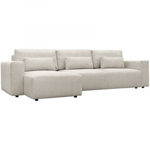 Canapé d'angle convertible réversible 5 places velours côtelé avec coffre de rangement - Theo Velours côtelé Greige