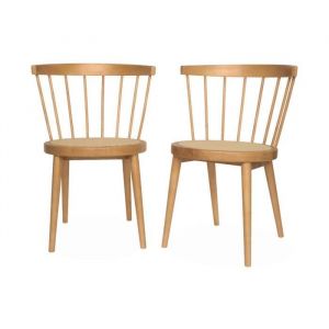 Image de Alice's Garden Lot de 2 chaises naturelles en bois et cannage. Nora. L 54 x P 54 x H 76.5cm.