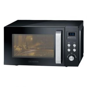 Severin Micro-ondes/gril et chaleur tournante, noir, 900 W, 25 L, gril et chaleur tournante 1950 W, plateau a pizza anti-adhesif