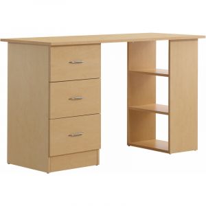 Homcom Bureau informatique table multi-fonctions 3 tiroirs 2 &eacute;tag&egrave;res dim. 120L x 49l x 72H cm MDF aspect bois clair 120x49x72cm Beige