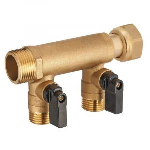 Quick Plomberie Collecteur &agrave; &eacute;crou libre M/F 20x27, 2 d&eacute;parts + vannes M15x21