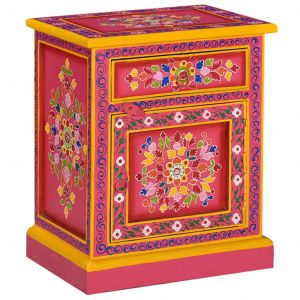 VidaXL Table de chevet Bois de manguier massif Rose Peinture ? la main