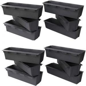 Artecsis Lot de 12 Jardini&egrave;res en Plastique pour palettes Bacs &agrave; Fleurs D&eacute;coration Jardin 9x36.8x9.5cm - Rectangulaire - Anthracite