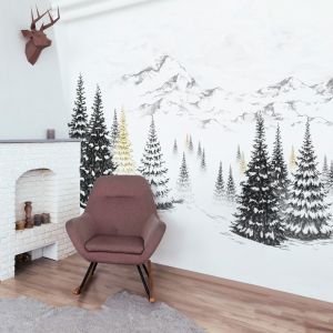 99déco - Papier Peint Panoramique Montagne Noir et Dorée - 99DECO - L432xH270cm