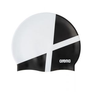 Arena Icons Team Stripe Bonnet de Bain Unisexe en Silicone pour Homme et Femme Entraînement intensif Course Confortable Antidérapant Bonnet de Natation pour Cheveux Longs Diamant/Blanc/Noir