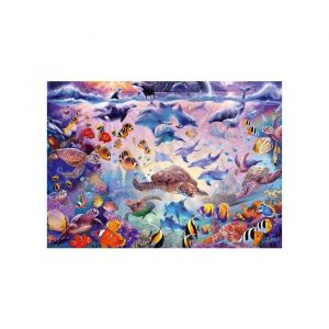 Schmidt Puzzle 1000 pieces monde sous marin - poissons tortues de mer dauphins - ocean colore animaux - set puzzle adulte et carte