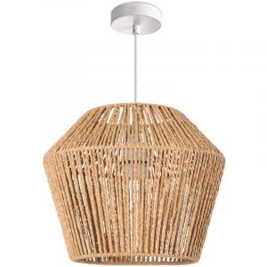 Paco Home - Suspension Table à Manger Lampe Suspendue E27 Papier Boho Rotin Lampe à suspension - Blanc, Nature (Ø33cm)