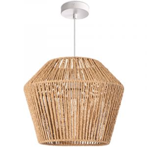 Image de Paco Home - Suspension Table à Manger Lampe Suspendue E27 Papier Boho Rotin Lampe à suspension - Blanc, Nature (Ø33cm)