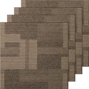 VEVOR Dalles de moquette réutilisables, 61x61 cm, tapis de sol carré avec rembourrage, 24PCS, dalle poils courts facile à installer protège les sols durs pour chambre à coucher, salon, marron mélangé