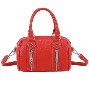 Sac à Main Bowling pour Femme avec Zips Décoratifs et Bandoulière Gallantry Rouge