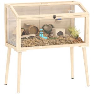 Pawhut Cage hamster - toit ouvrable, 7 plateformes, 2 balan&ccedil;oires, bouteille d'eau - bois FSC - 110x52x101cm - effet bois naturel