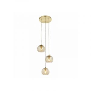 Image de Endon Suspension Dimple 3 ampoules Acier,verre Plaque Laiton en satin,verre lustre de champagne