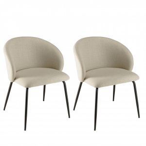 Macabane AUGUSTIN - Lot de 2 chaises tissu écru dossier arrondi pieds acier noir - Ecru
