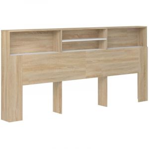 D&eacute;coshop26 T&ecirc;te de lit avec rangement accessoire de lit table de chevet &eacute;tag&egrave;re 220 x 19 x 103,5 cm mdf couleur ch&ecirc;ne et blanc TDL0200083