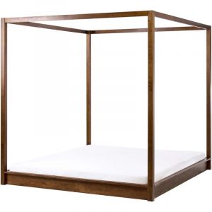 Beliani Lit &agrave; Baldaquin Minimaliste en Bois 180 x 200 cm Meuble de Chambre Marron Fonc&eacute; Herliere