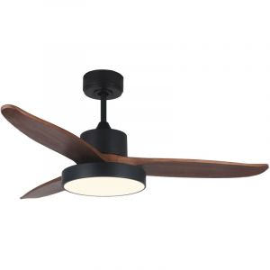 Kl Fan Ventilateur de plafond avec moteur DC et pales en bois 166cm LED 3 couleurs et wifi Noir