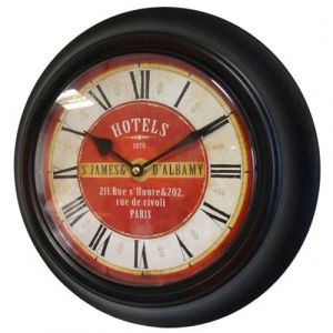 L'héritier du temps Horloge Murale en Fer avec Vitre en Plexiglass Pendule de Cuisine Hotels St James Noir 4x32x32cm