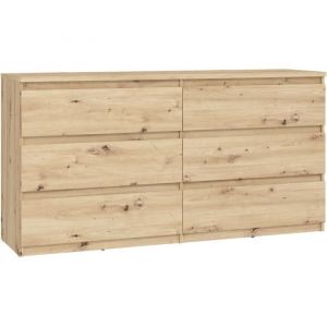 Commode CHELSEA 6 tiroirs - L 154 cm x P 42,2 x H 79,9 - D&eacute;cor ch&ecirc;ne artisan