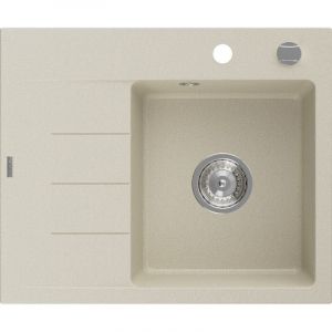 Mexen - Ben &eacute;vier de cuisine en granit 1 bac avec &eacute;gouttoir droit 600 x 500 mm, beige, siphon chrom&eacute; - 6523605000-69