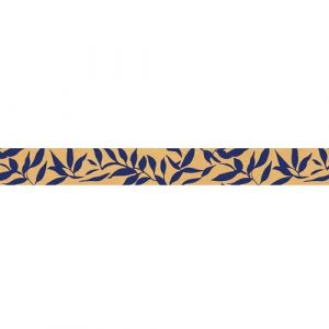 Plage Frise d&eacute;corative adh&eacute;sive, feuillage, bleu roi, fond or, 5 cm x 300 cm