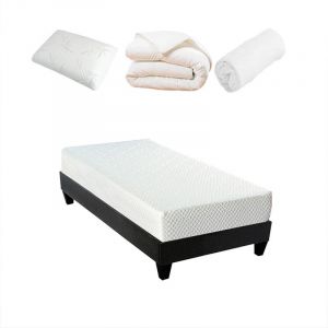LITERIE | Pack Pr&ecirc;t &agrave; dormir Absolu 90x190 cm | Matelas M&eacute;moire de forme + Sommier + Accessoires Bellecour