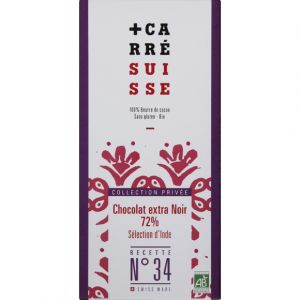 Carr&eacute; suisse Chocolat extra noir 72% bio d'Inde recette N&deg;34 - La tablette de 100g