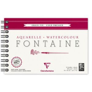 Clairefontaine 96312C Fontaine Aquarelle bloc spiral&eacute; 12F 12x18cm 300g grain fin Blanc