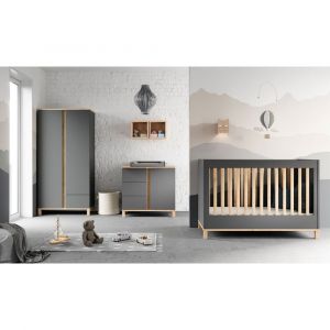 VOX Chambre complète lit bébé 60x120 - commode à langer - armoire 2 portes Altitude - Gris