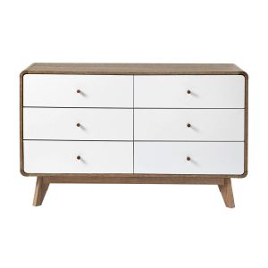 Calicosy Commode 6 Tiroirs Décor Bois et Blanc - ALBURA