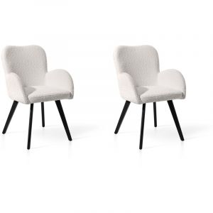 Hispanohogar - Lot de 2 chaises de salle à manger, Livia en bouclette blanc et métal noir, 88x56x60 cm