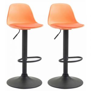 CLP Lot de 2 tabourets de bar Kiel similicuir et coque en plastique, Orange-Noir