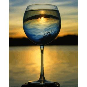 Figured'Art Peinture par Num&eacute;ro Adulte Verre de Vin et vue sur l'Horizon - Activit&eacute; Manuelle Kit de Loisir Cr&eacute;atif DIY Num&eacute;ro d'Art Complet - 40x50cm sans ch&acirc;ssis en bois
