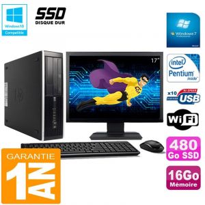 HP PC Compaq Pro 6300 SFF G630 RAM 16Go 480Go SSD Graveur DVD Wifi W7 Ecran 17