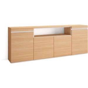 Skraut Home - Buffet salon et cuisine, Meuble de Rangement, Commode, 200x35x75cm, 4 Portes, Meuble chaussure, Style moderne, Chêne soft et blanc