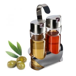 Bouteille en Verre pour Huile d'Olive et Vinaigre 2x100ml set pour huile d'olive et vinaigre + support - Kadax