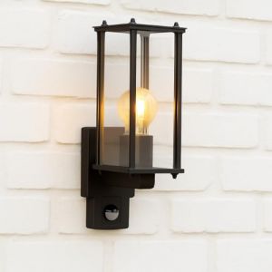 Lanterne murale dextérieur noire CGC MARIN diffuseur en verre biseauté transparent avec détecteur de mouvement PIR