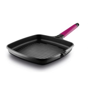 Castey Grill 22x22cm antiadh&eacute;sif, fonte aluminium, manche amovible, tous feux