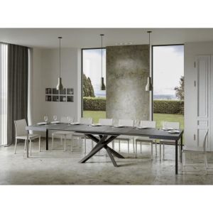 Table extensible - Artemis - Gris béton et anthracite - L 180 à 440 cm - 8 à 20 personnes