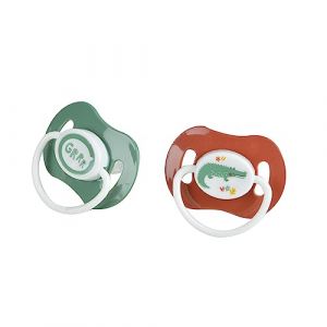 Bébé Douceur, Set de 2 Sucettes Silicone Physiologique +6Mois Crocodile Savane