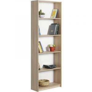 Pegane Etagère de 5 tablettes coloris Chêne Cambrian / Blanc - longueur 58 x profondeur 23 x hauteur 170 cm